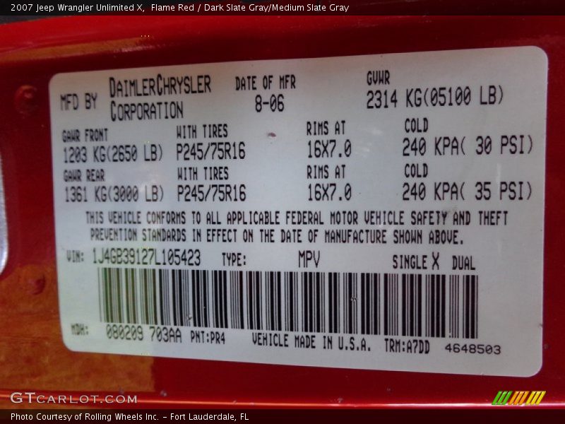 Flame Red / Dark Slate Gray/Medium Slate Gray 2007 Jeep Wrangler Unlimited X