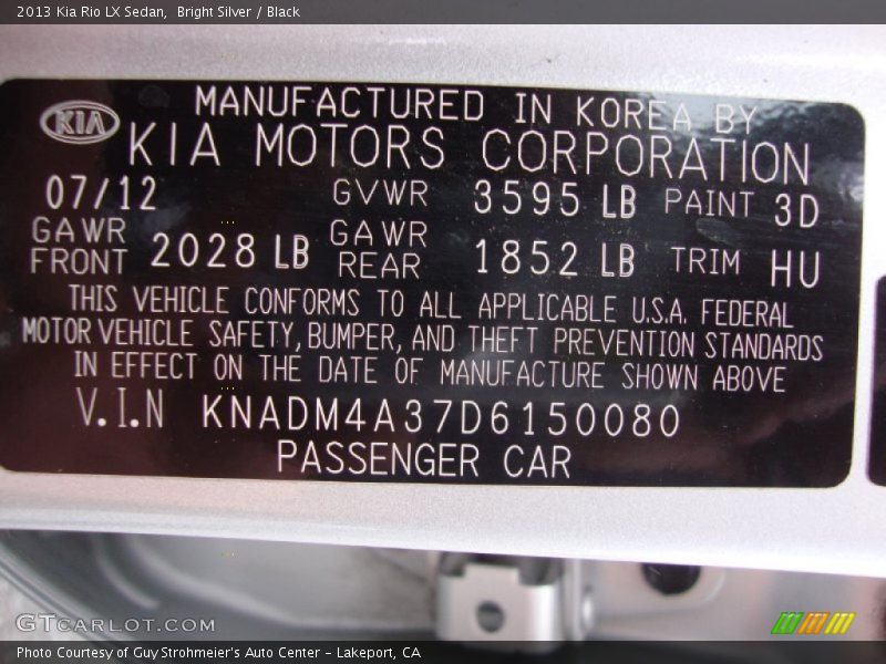 Bright Silver / Black 2013 Kia Rio LX Sedan