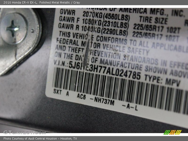 Polished Metal Metallic / Gray 2010 Honda CR-V EX-L