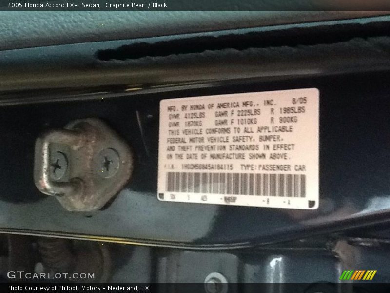 Graphite Pearl / Black 2005 Honda Accord EX-L Sedan