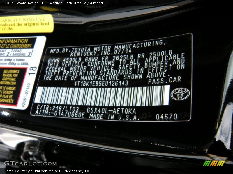 Attitude Black Metallic / Almond 2014 Toyota Avalon XLE