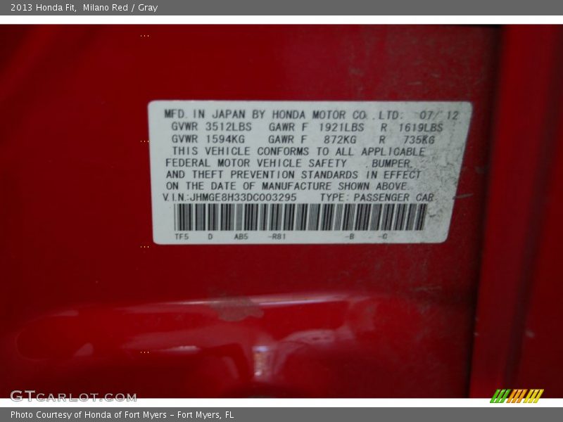 Milano Red / Gray 2013 Honda Fit