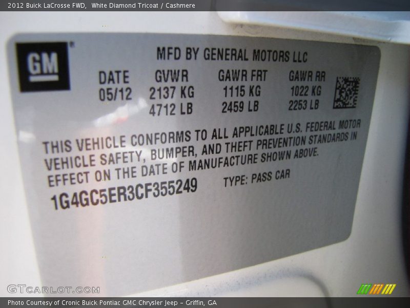 White Diamond Tricoat / Cashmere 2012 Buick LaCrosse FWD
