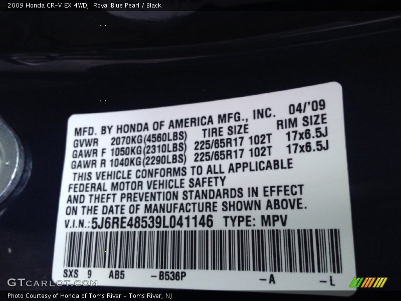 Royal Blue Pearl / Black 2009 Honda CR-V EX 4WD