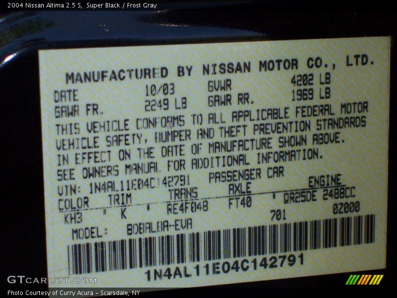 Super Black / Frost Gray 2004 Nissan Altima 2.5 S