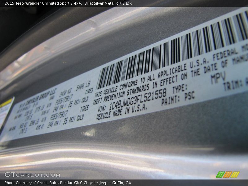 Billet Silver Metallic / Black 2015 Jeep Wrangler Unlimited Sport S 4x4