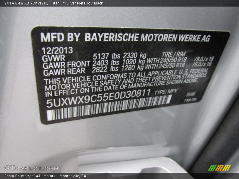 Titanium Silver Metallic / Black 2014 BMW X3 xDrive28i