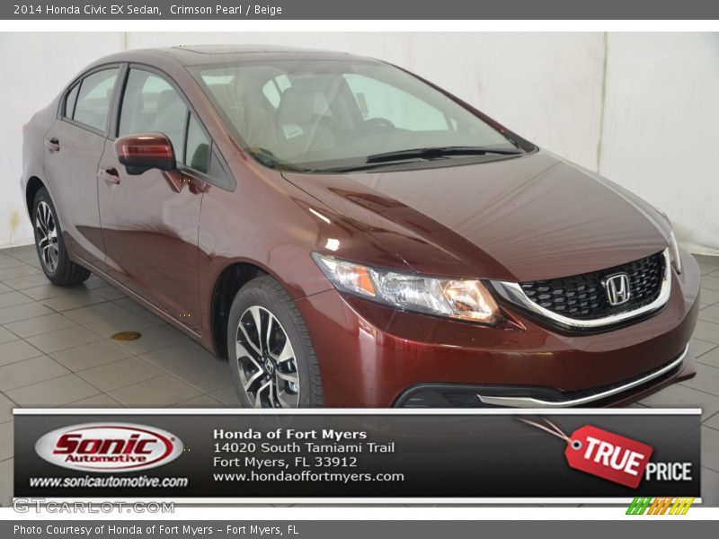 Crimson Pearl / Beige 2014 Honda Civic EX Sedan