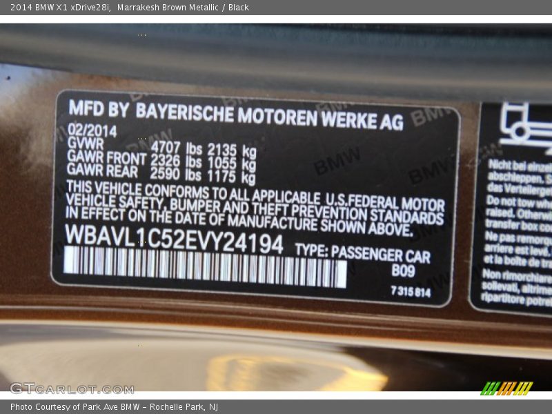 2014 X1 xDrive28i Marrakesh Brown Metallic Color Code B09
