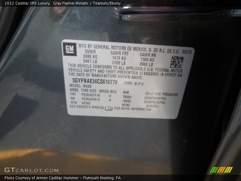 Gray Flannel Metallic / Titanium/Ebony 2012 Cadillac SRX Luxury