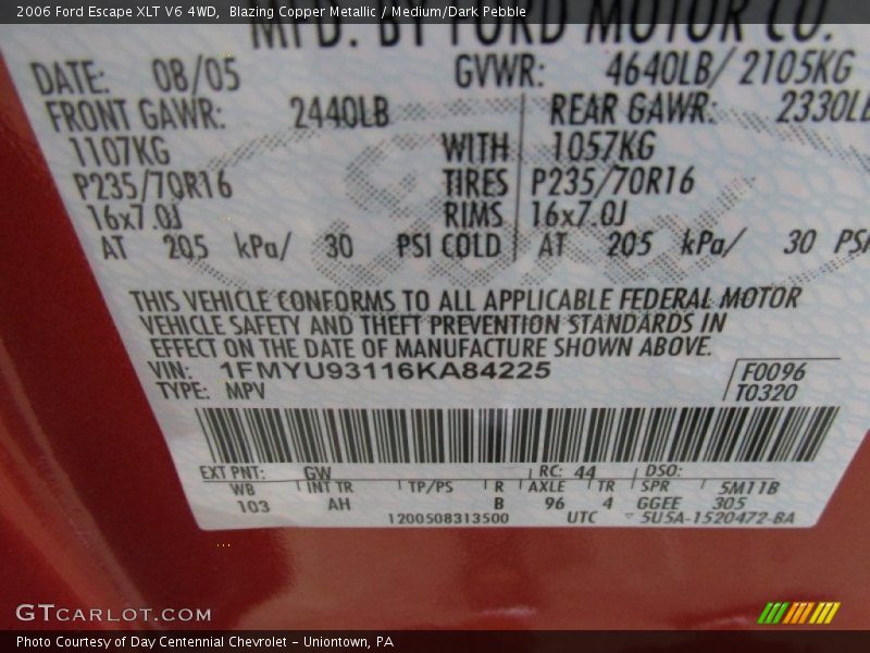 Blazing Copper Metallic / Medium/Dark Pebble 2006 Ford Escape XLT V6 4WD