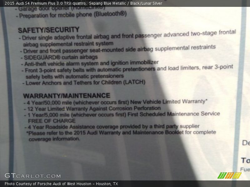Sepang Blue Metallic / Black/Lunar Silver 2015 Audi S4 Premium Plus 3.0 TFSI quattro