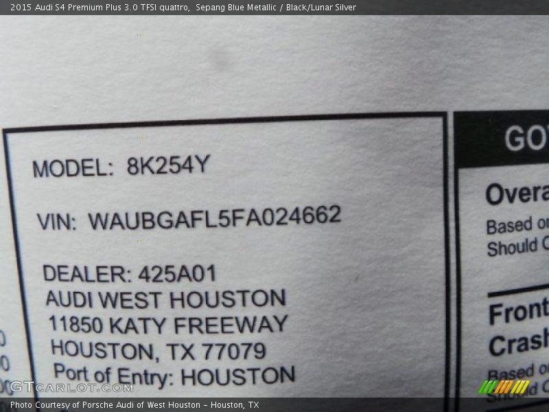 Sepang Blue Metallic / Black/Lunar Silver 2015 Audi S4 Premium Plus 3.0 TFSI quattro