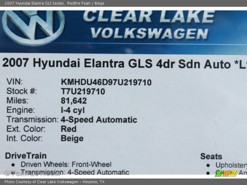 Redfire Pearl / Beige 2007 Hyundai Elantra GLS Sedan
