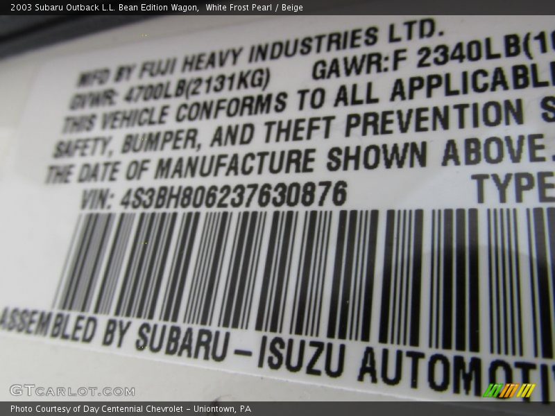 White Frost Pearl / Beige 2003 Subaru Outback L.L. Bean Edition Wagon