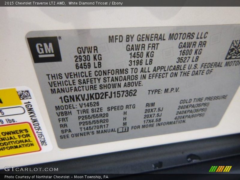 White Diamond Tricoat / Ebony 2015 Chevrolet Traverse LTZ AWD