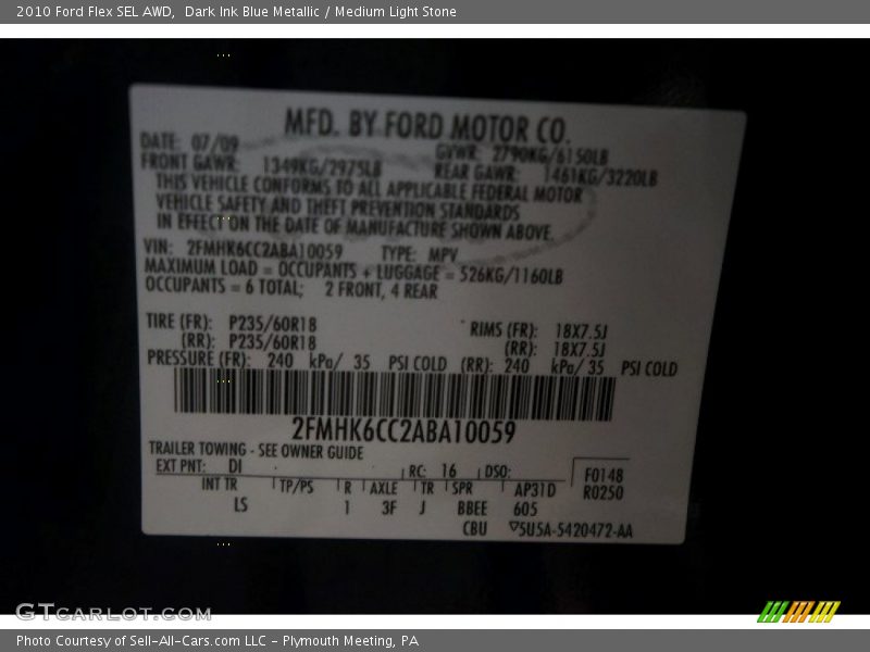 Dark Ink Blue Metallic / Medium Light Stone 2010 Ford Flex SEL AWD