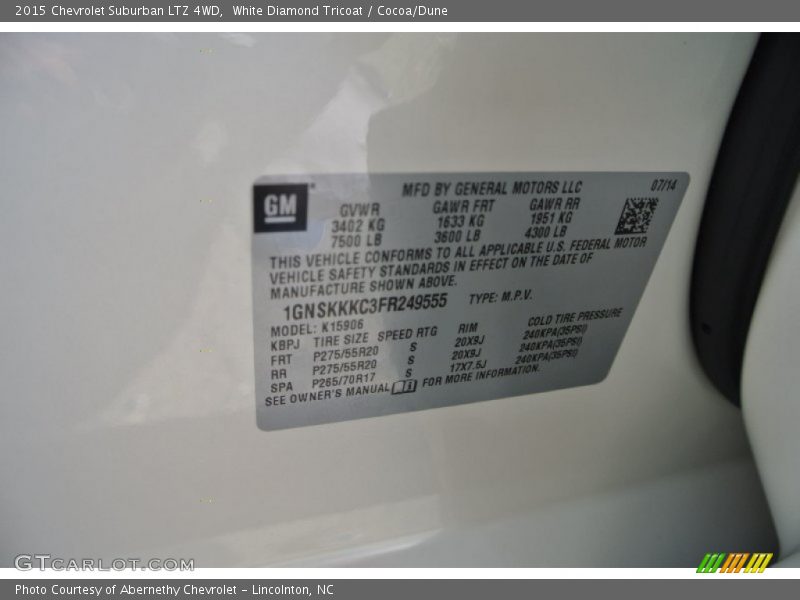 White Diamond Tricoat / Cocoa/Dune 2015 Chevrolet Suburban LTZ 4WD
