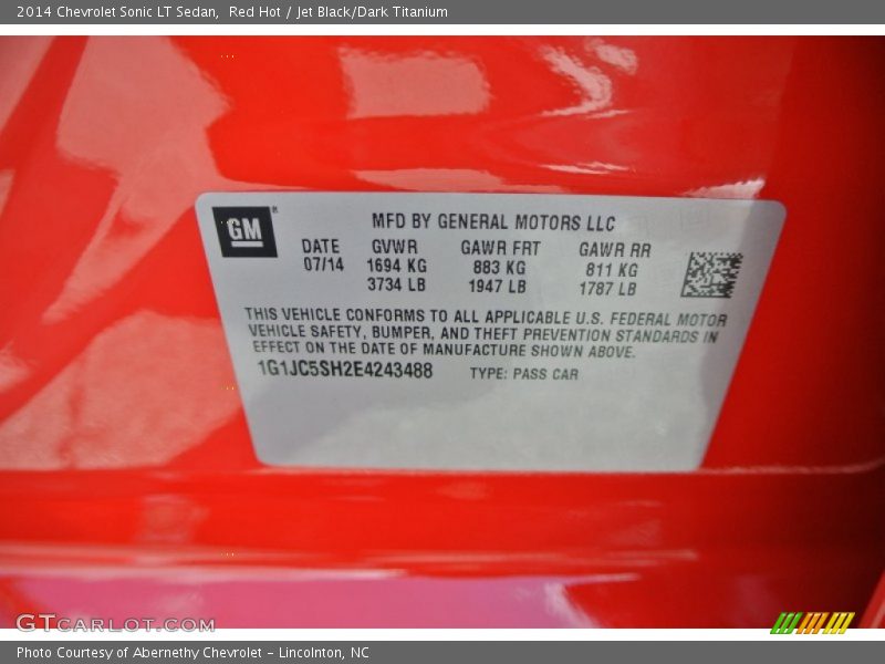 Red Hot / Jet Black/Dark Titanium 2014 Chevrolet Sonic LT Sedan