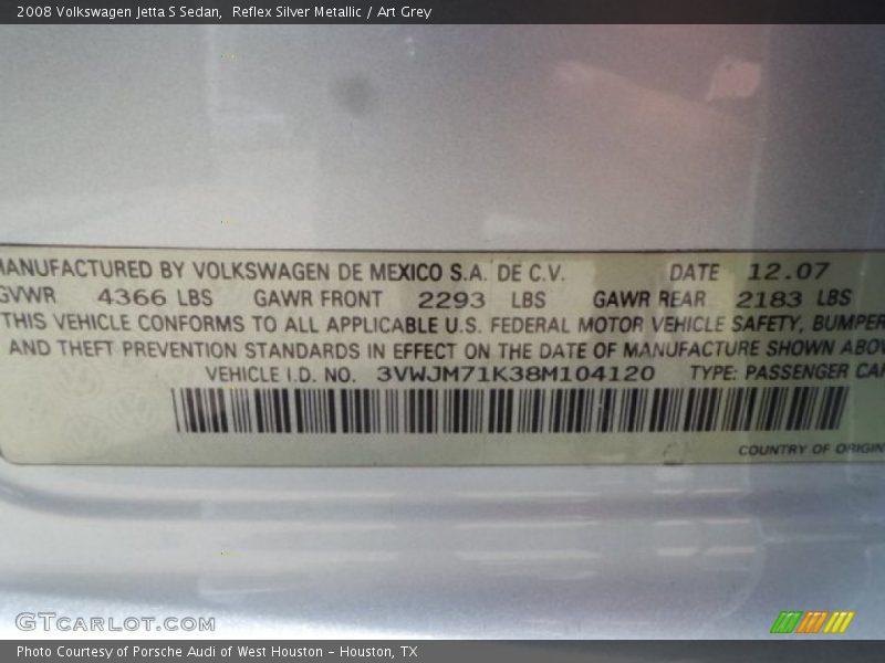 Reflex Silver Metallic / Art Grey 2008 Volkswagen Jetta S Sedan