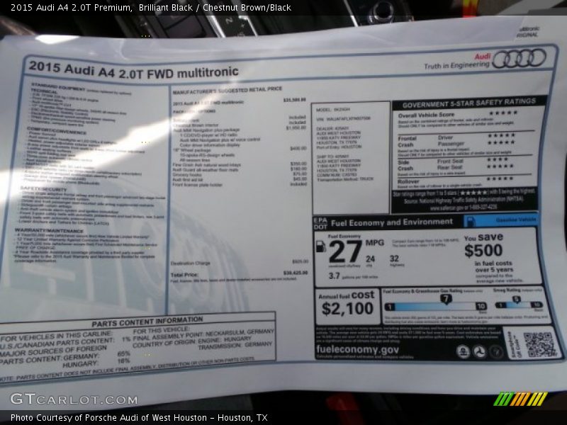 Brilliant Black / Chestnut Brown/Black 2015 Audi A4 2.0T Premium