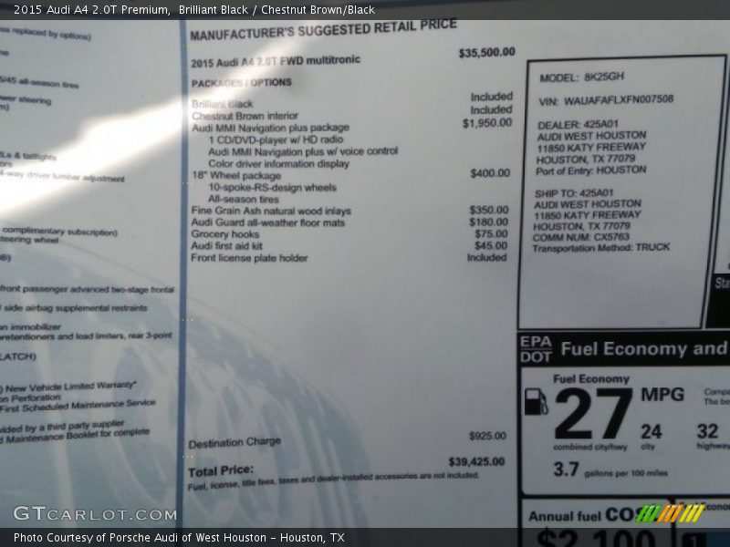 Brilliant Black / Chestnut Brown/Black 2015 Audi A4 2.0T Premium