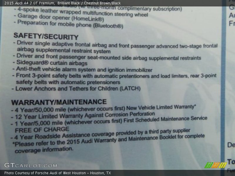 Brilliant Black / Chestnut Brown/Black 2015 Audi A4 2.0T Premium