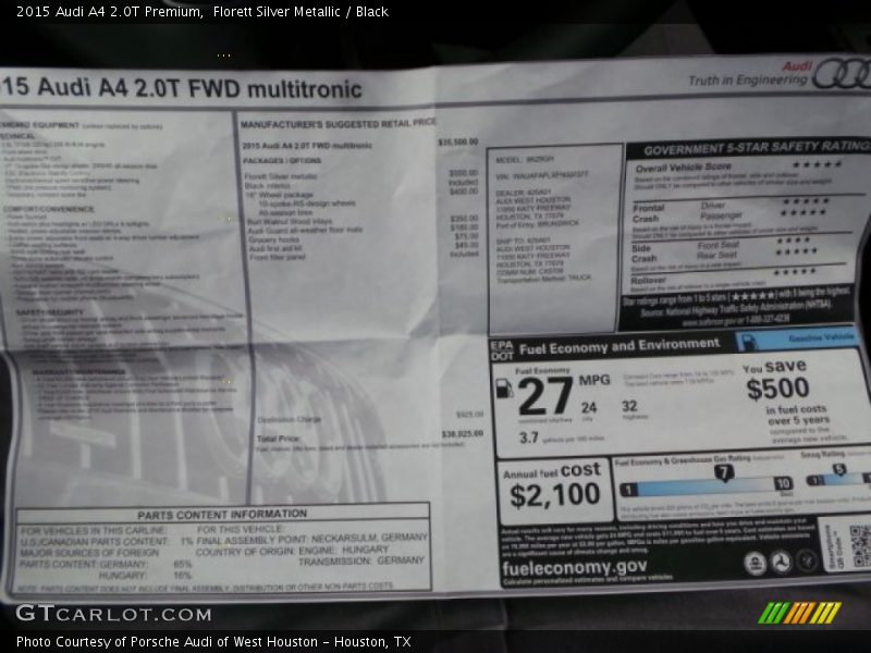 Florett Silver Metallic / Black 2015 Audi A4 2.0T Premium