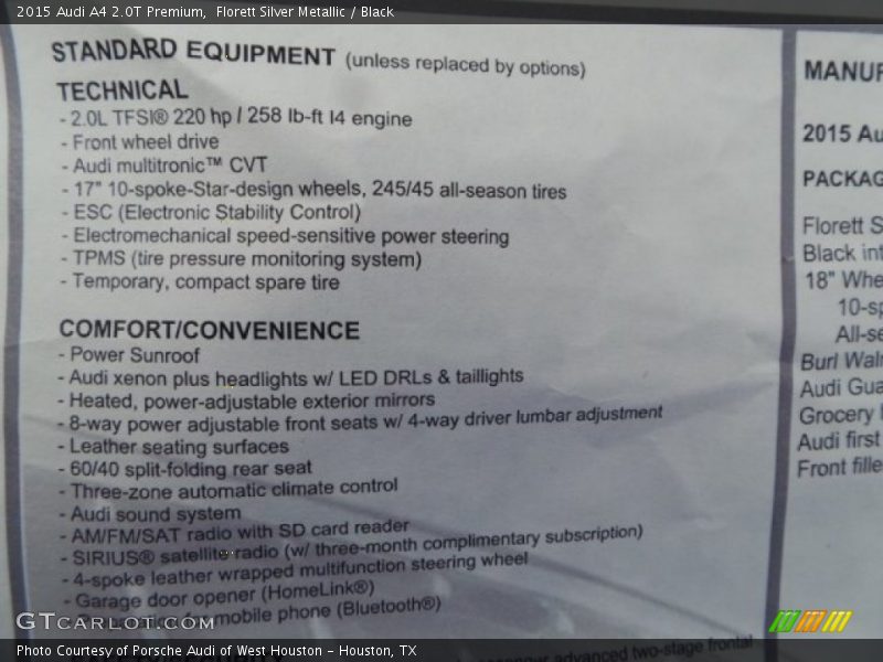 Florett Silver Metallic / Black 2015 Audi A4 2.0T Premium