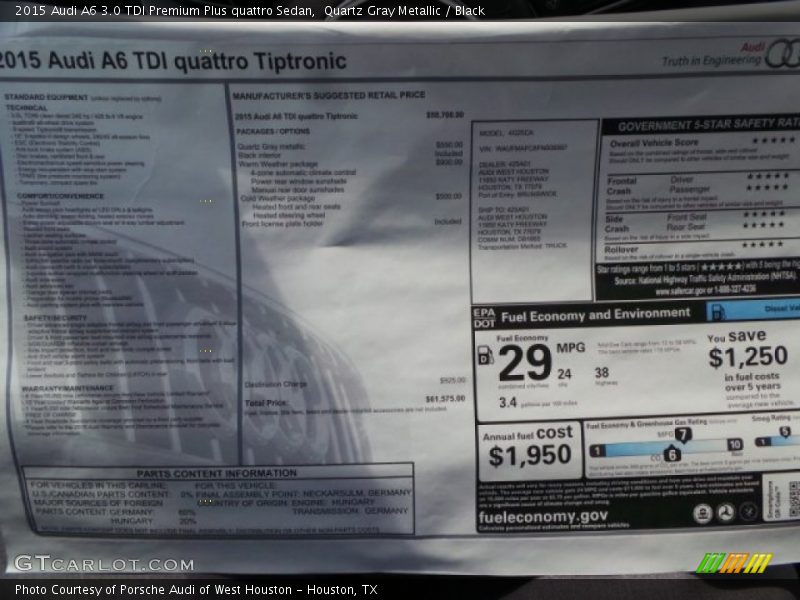  2015 A6 3.0 TDI Premium Plus quattro Sedan Window Sticker