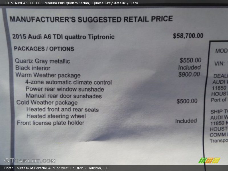  2015 A6 3.0 TDI Premium Plus quattro Sedan Window Sticker