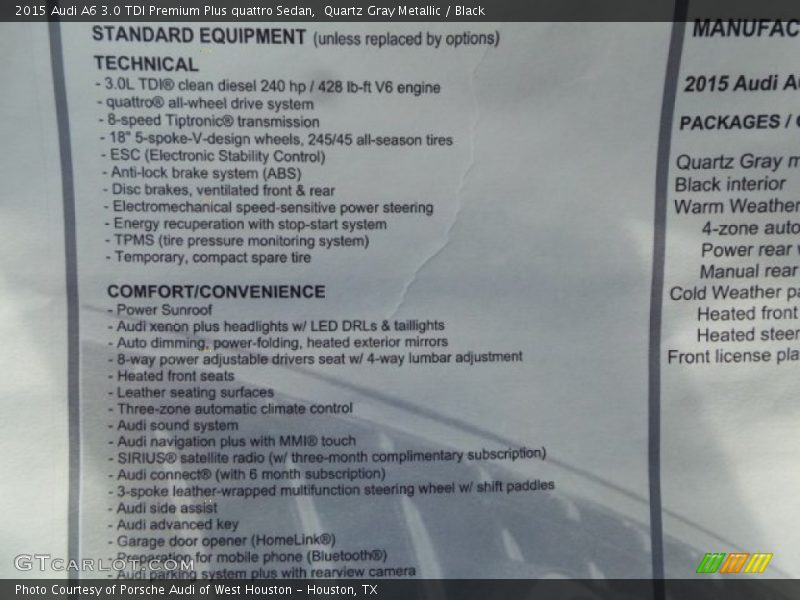  2015 A6 3.0 TDI Premium Plus quattro Sedan Window Sticker