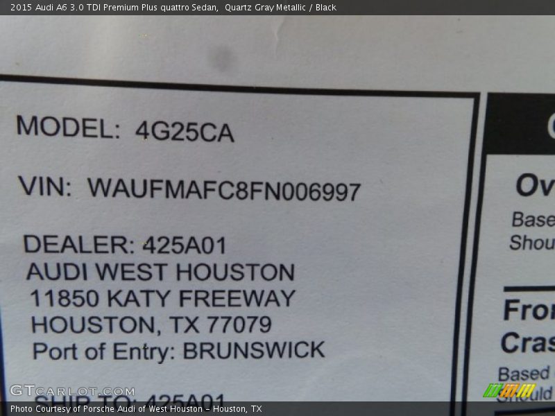 Quartz Gray Metallic / Black 2015 Audi A6 3.0 TDI Premium Plus quattro Sedan