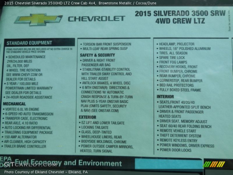  2015 Silverado 3500HD LTZ Crew Cab 4x4 Window Sticker