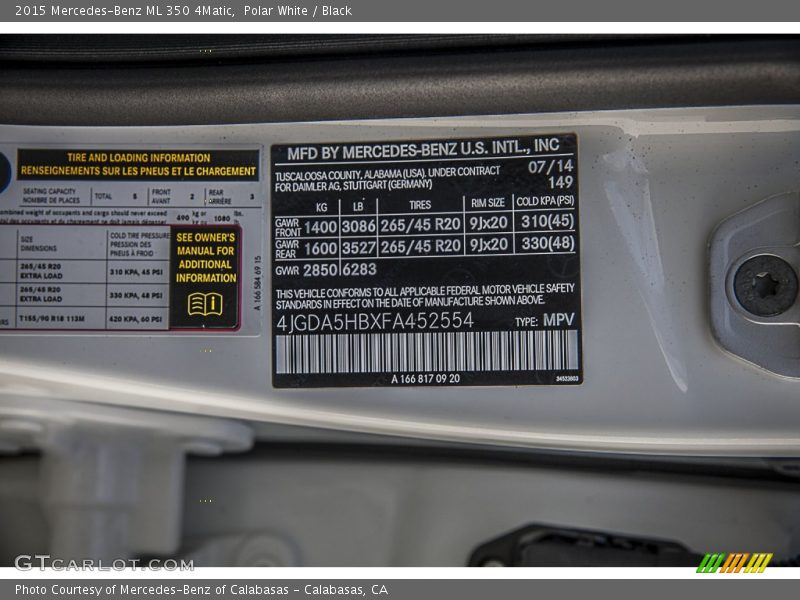 2015 ML 350 4Matic Polar White Color Code 149