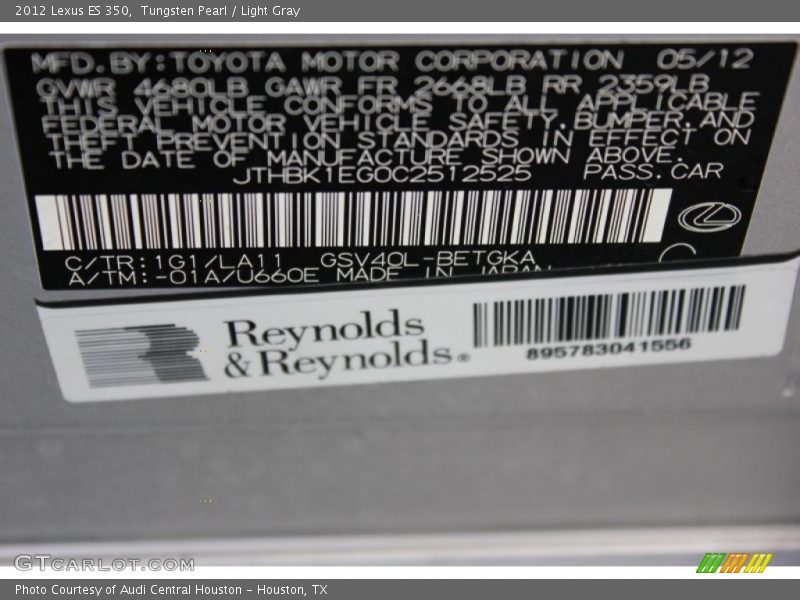 Tungsten Pearl / Light Gray 2012 Lexus ES 350