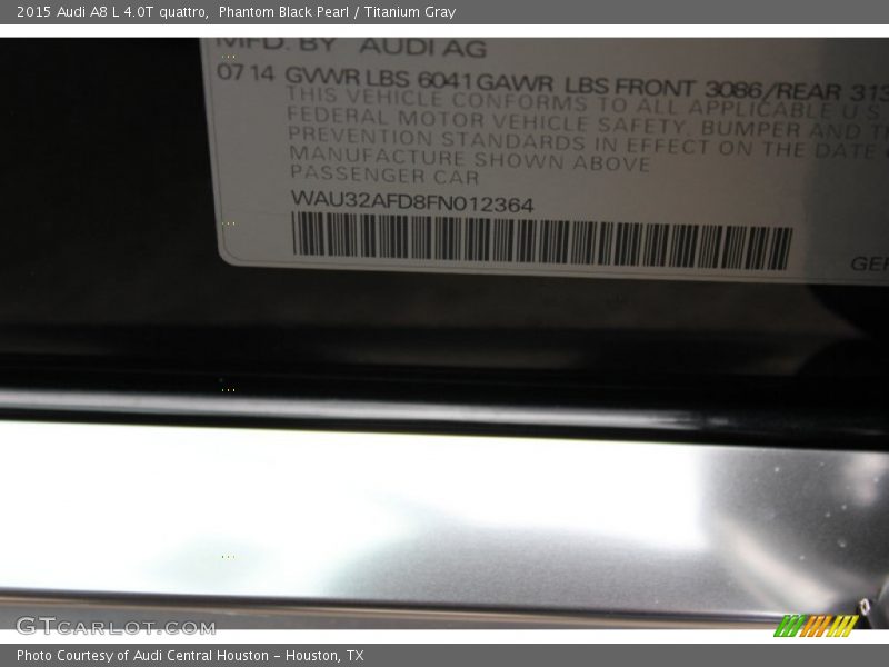 Phantom Black Pearl / Titanium Gray 2015 Audi A8 L 4.0T quattro