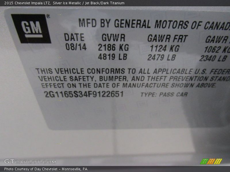 Silver Ice Metallic / Jet Black/Dark Titanium 2015 Chevrolet Impala LTZ