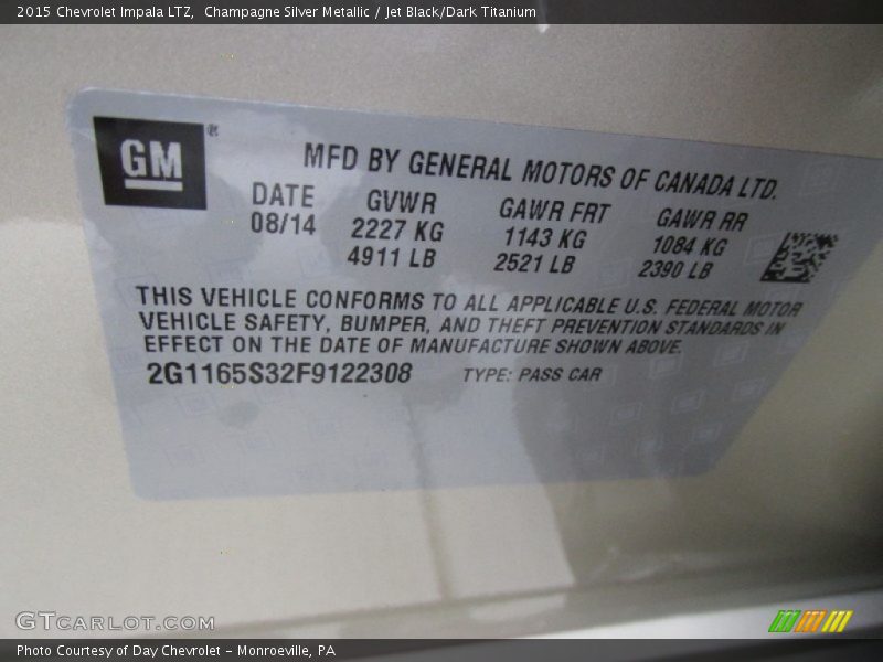 Champagne Silver Metallic / Jet Black/Dark Titanium 2015 Chevrolet Impala LTZ