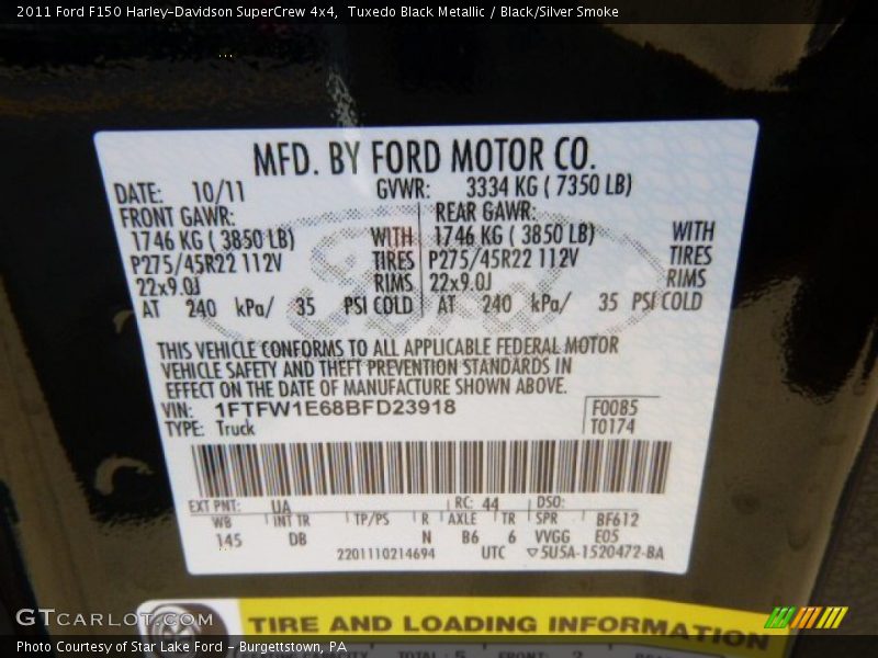 Tuxedo Black Metallic / Black/Silver Smoke 2011 Ford F150 Harley-Davidson SuperCrew 4x4
