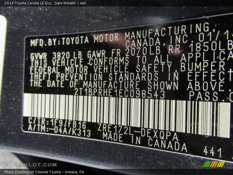 Slate Metallic / Ash 2014 Toyota Corolla LE Eco