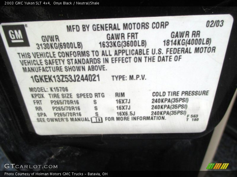 Onyx Black / Neutral/Shale 2003 GMC Yukon SLT 4x4