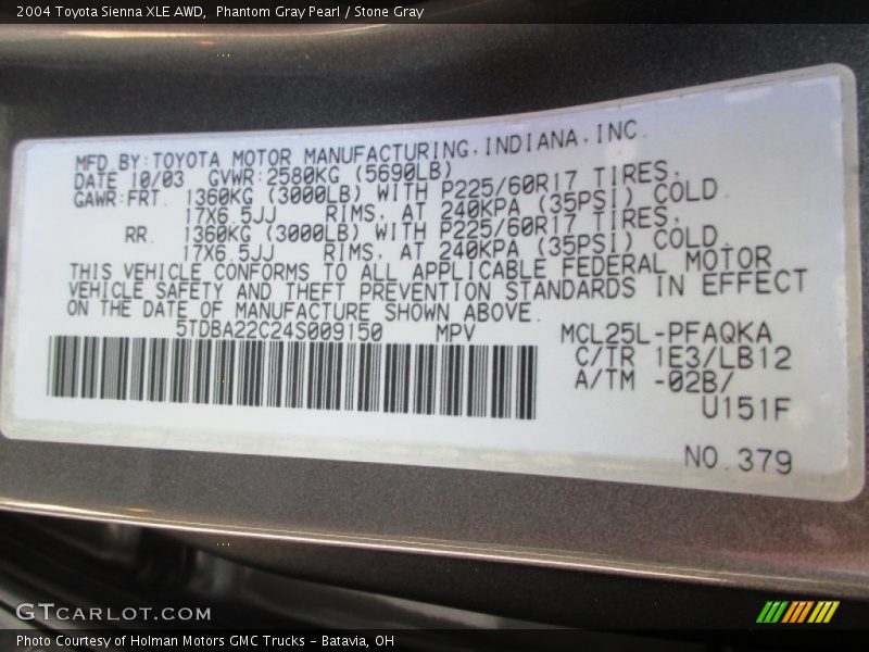 Phantom Gray Pearl / Stone Gray 2004 Toyota Sienna XLE AWD