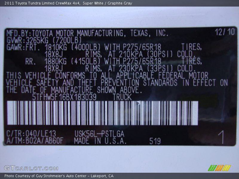 Super White / Graphite Gray 2011 Toyota Tundra Limited CrewMax 4x4