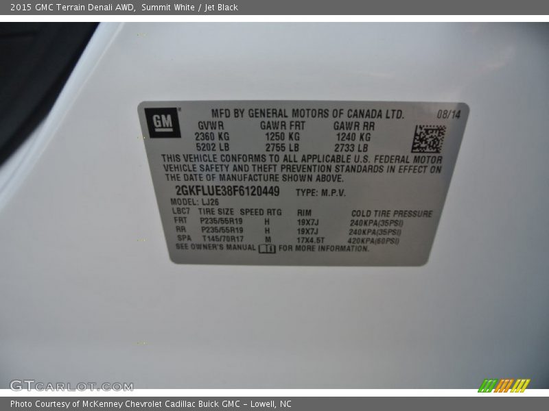 Summit White / Jet Black 2015 GMC Terrain Denali AWD