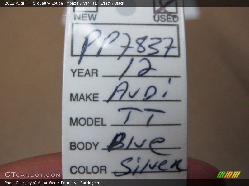 Monza Silver Pearl Effect / Black 2012 Audi TT RS quattro Coupe