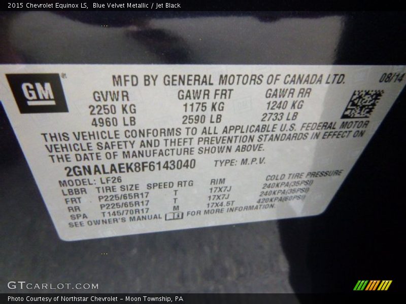 Blue Velvet Metallic / Jet Black 2015 Chevrolet Equinox LS