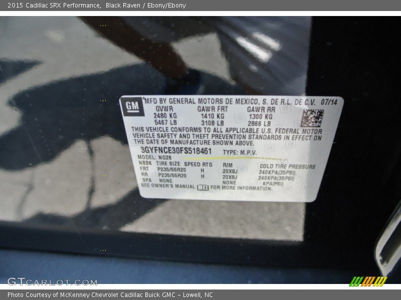 Black Raven / Ebony/Ebony 2015 Cadillac SRX Performance