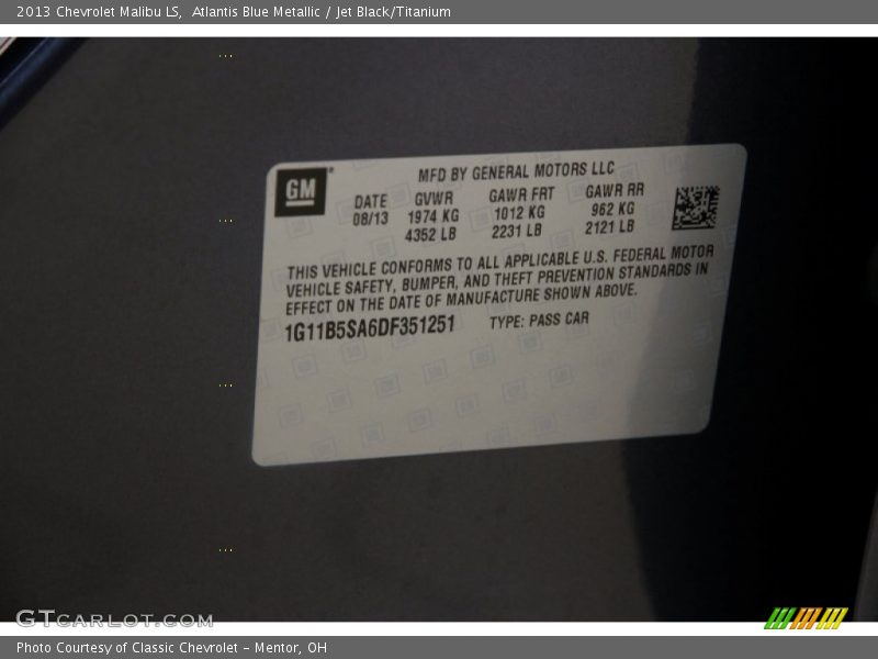 Atlantis Blue Metallic / Jet Black/Titanium 2013 Chevrolet Malibu LS