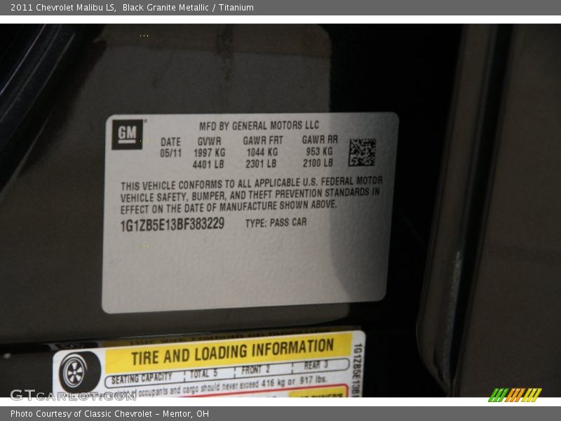 Black Granite Metallic / Titanium 2011 Chevrolet Malibu LS